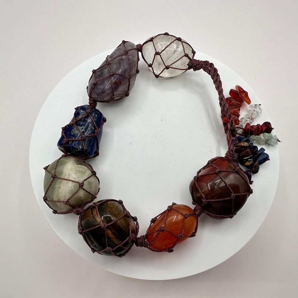 Vintage Y2K Cord Wrap Multi Stones Bracelet Boho Women's Statement Jewelry